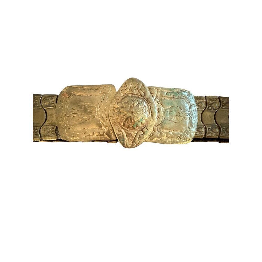 Vintage Womens Brass Turkish 32 Inches Belt Velvet Lining Handmade Hook Closue